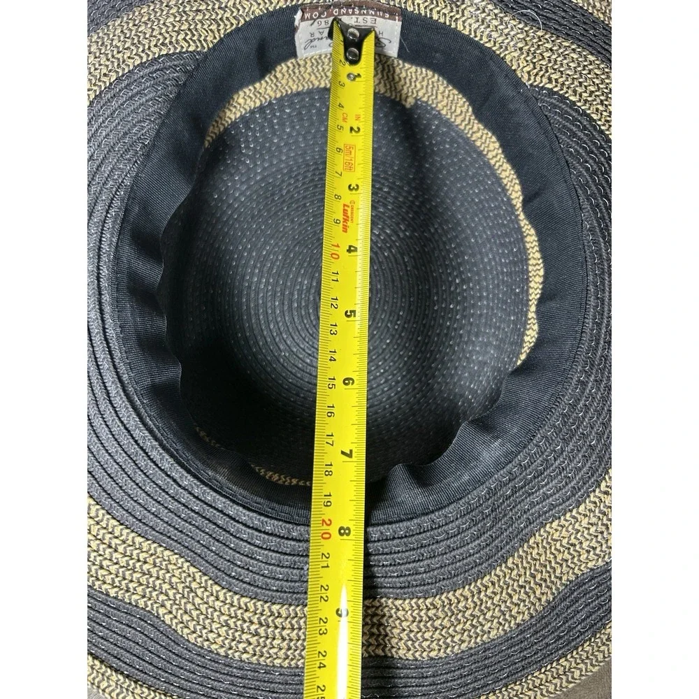 Sun N Sand Headwear Womens Boater Sun Hat‎ Black Tan Striped Wide Brim OS